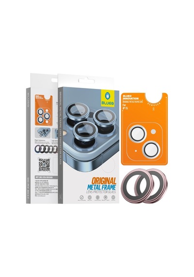 Blueo Apple Uyumlu iPhone 15 / 15 Plus Pembe Metal Çerçeve Lens Koruyuc
