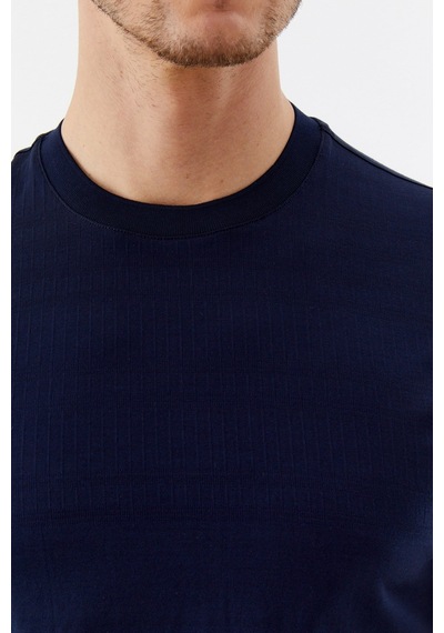 Sabri Özel Desenli Bisiklet Yaka Erkek T-shirt Lacivert