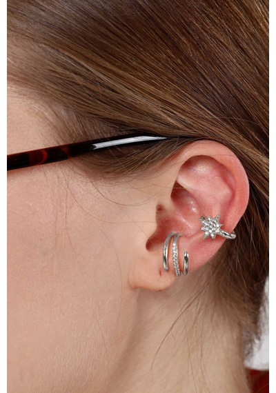 2'li Gold Renk Kuzey Yıldızı Earcuff Cuff Gümüş
