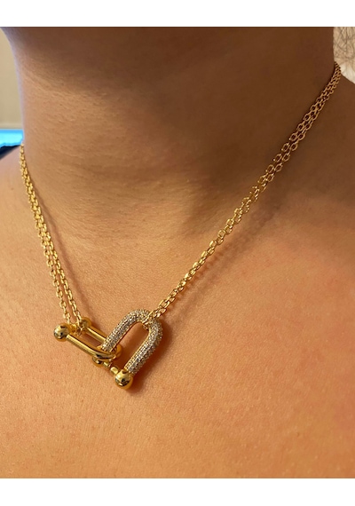 Celikchi Kadın İç İçe Geçmeli Taş Detay Gold Renk Çelik Kolye Gold