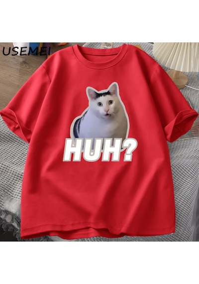 Flood Of Style Ha Kedi Meme T Shirt Komik Sevimli Kedi Grafik T Shirt Unisex Moda T-shirt Yaz Çiftler Rahat Kırmızı