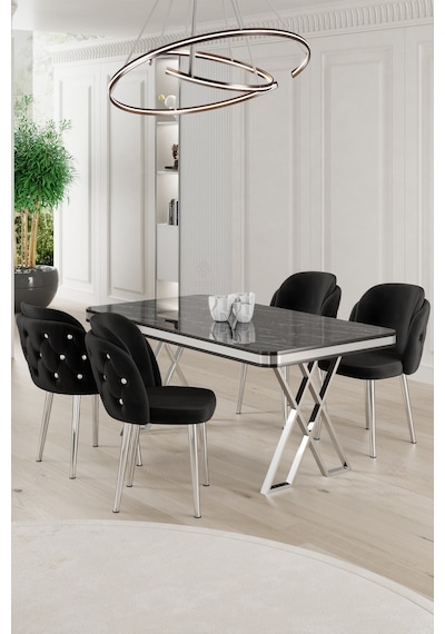 Canisa Rigel Serisi 80x130 Lak Panel Siyah Mermer Desen Masa Takımı Krom Ayaklı 4 Siyah Sandalye Masa Siyah Mermer Desen Sandalye Siyah Canisa Rigel Serisi 80x130 Lak Panel Siyah Mermer Desen Masa Takımı Krom Ayaklı 4 Siyah Sandalye Masa Siyah Mermer Desen Sandalye Siyah