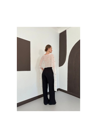 Verymoda Nakışlı Şifon Pelerin Bluz D3137 Krem Pudra