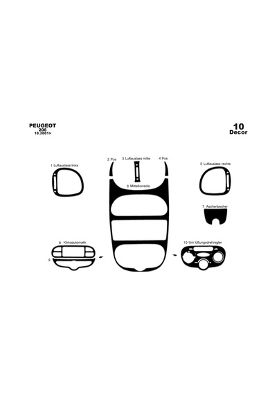 Peugeot 206 Torpido Kaplama 2001-2010 10 Parça Piano Black