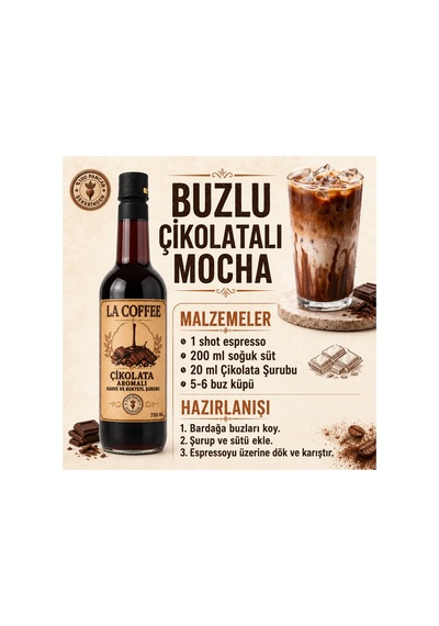 La Coffee Çikolata Aromalı Kahve Ve Kokteyl Şurubu 750 Ml - %100 Pancar Şekerli