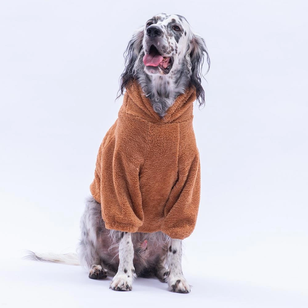 Kahverengi Lucca Teddy Hoodie Ayı Kulaklı Peluş Orta Büyük Irklar Köpek Kıyafeti Köpek Sweati