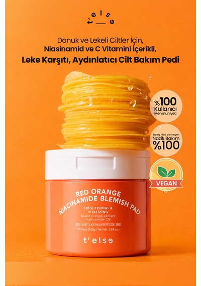 Leke Karşıtı, Aydınlatıcı Cilt Bakım Pedi Telse Red Orange Niacinamide Blemish Pad 70 Pads