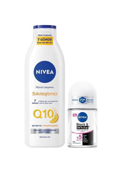 Q10 Sıkılaştırıcı Vücut Losyonu 250ml Ve Kadın Roll-on Deodorant Black&white Invisible Clear 2