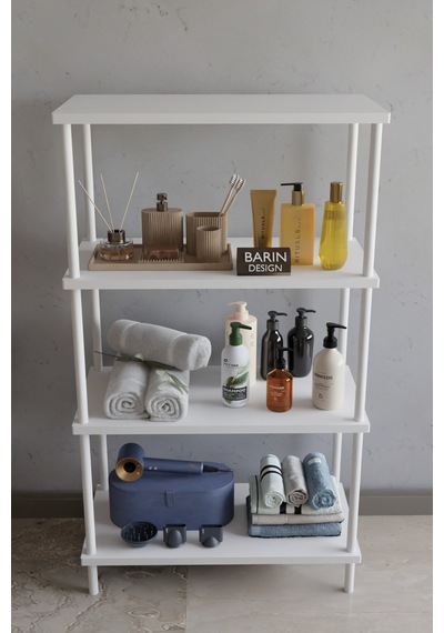 4 Katlı Çevir Kur Metal Gövdeli Banyo Rafı Çok Amaçlı Düzenleyici Organizer Stand Banyo Dolabı Beyaz