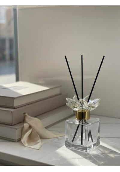 Mucit Home Kristal Taşlı Ve Gold Kapaklı Şeffaf Koku Şişesi Ve Bambu Çubuğu