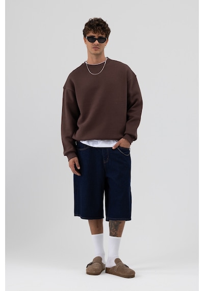 Vamos Basic Bisiklet Yaka Oversize Sweatshirt Kahve