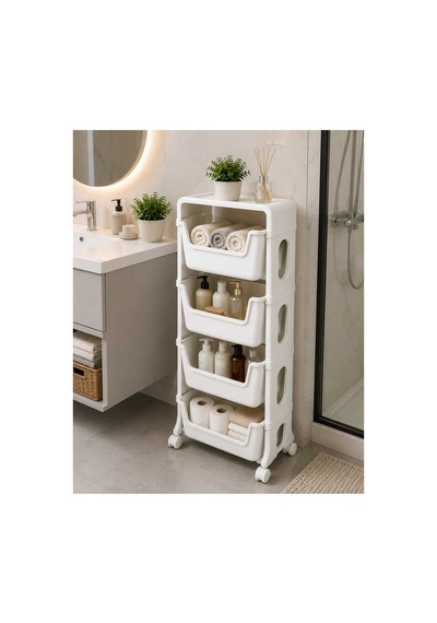 Flexibox 4 Katlı Banyo Dolabı Banyo Rafı Çok Amaçlı Banyo Rafı Deterjanlık Organizer Box Beyaz