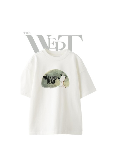 Thewert Walking Dead Tasarım Baskılı Ünisex Beyaz Oversize T-shirt