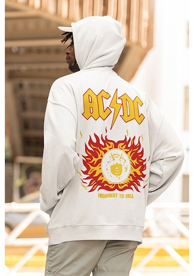 Sevbano Ac Dc Müzik Grubu Baskılı Unisex Oversize Rock Metal Hoodie Beyaz