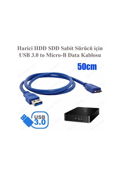 Harici Hdd Sdd Sabit Sürücü Için Usb 3.0 - Micro-B Veri Kablosu