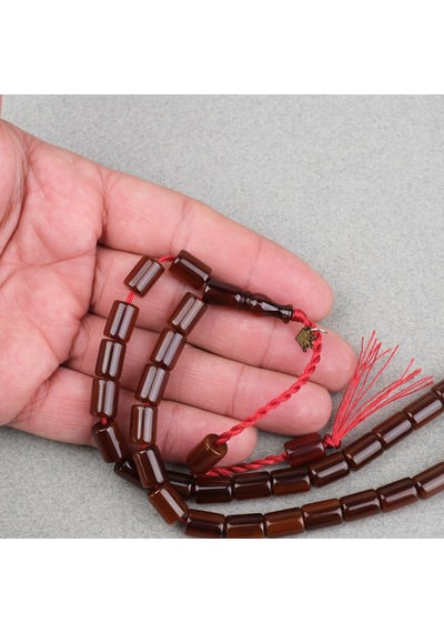 Omari Sıkma Kehribar Yumuşak Kesme Kesim Sistemli 7x10mm Tesbih