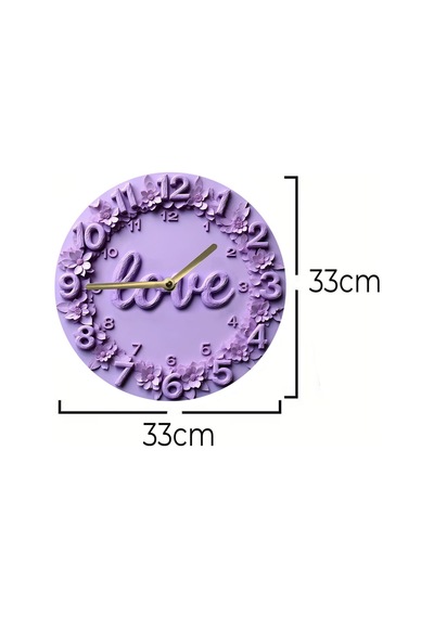 Lovetime Çiçekli Mor 3d Görünümlü Duvar Saati Sdw263 Renkli