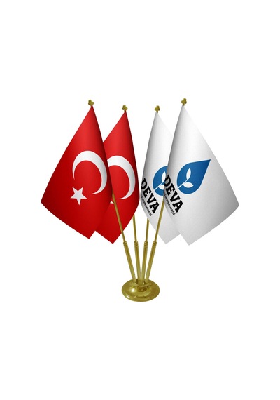 Masa Üstü Deva Partisi Bayrağı Türk Bayrağı Dörtlü Pirinç Direk M