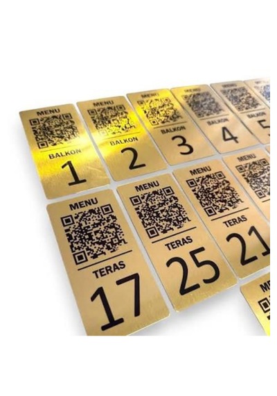 Qr Kod Menülü Gold Masa Numarası - Kişiye Özel Baskılı Masa Numaratörü 1-20 Arası 10x5 Cm