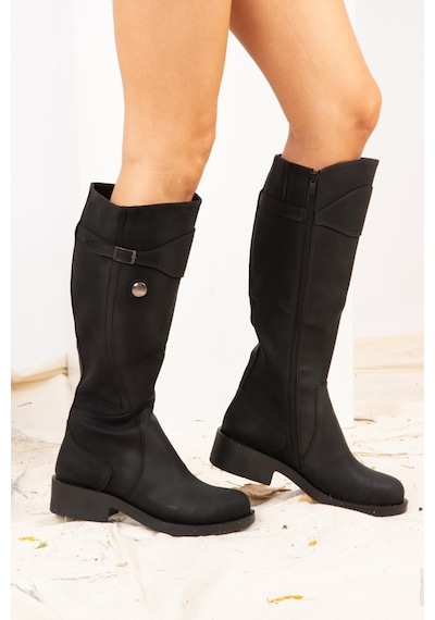 Fox Shoes Siyah Suni Deri Kadın Çizme J674272309