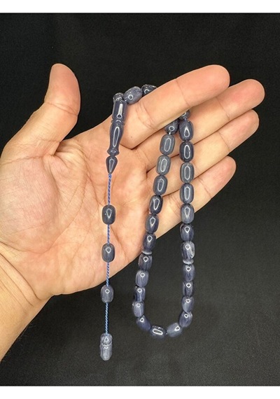 Sıkma Kehribar Tesbih Koyu Gri Renk Kapsül Kesim 12mx8mm T-547