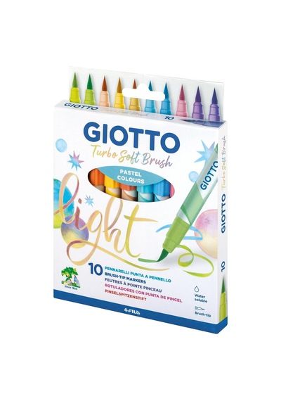 Turbo Soft Brush, Fırça Uçlu Markör, Suda Çözünür, 10 Pastel Renk