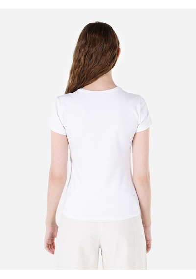 Colins Slim Fit Yuvarlak Yaka Baskılı Kadın Beyaz Kısa Kol Tişört Cl1067940 Q1.v1 Wht Beyaz