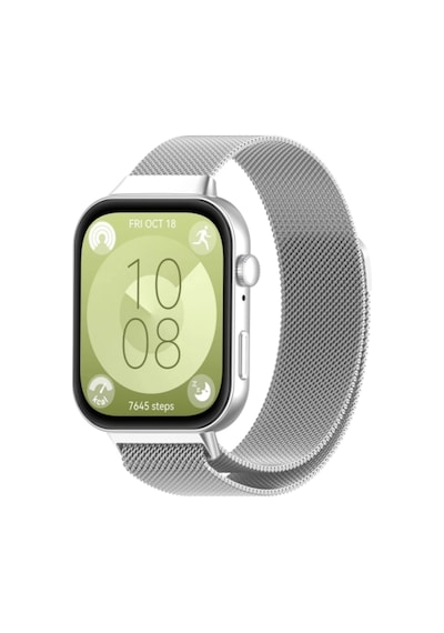 Watch Fit 3/4/4 Pro Uyumlu Hasır Metal Örgü Işlemeli Mıknatıslı Kordon Kayış Gri