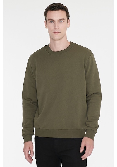 AC&Co / Altınyıldız Classics Erkek Hakı Standart Fit Normal Kesim İçi Polarlı Bisiklet Yaka Sweatshirt Haki