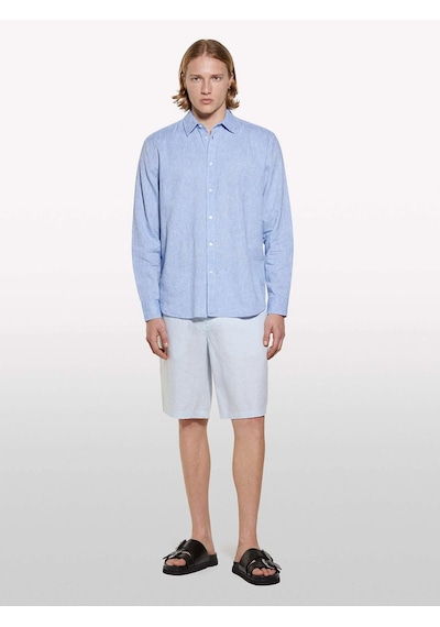 %100 Keten Slim Fit Bermuda Şort Erkek Mavi Şort - 325p4aghs9010 Açık Gri