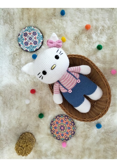 Amigurumi Hello Kity OYUNCAK BEBEK uyku arkadaşı 30 cm