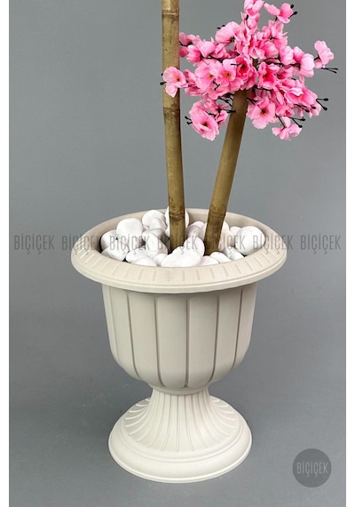 Biçiçek Yapay Pembe Sakura Ağacı 125 Bahar Dalı Krem Nergi̇s Saksıda
