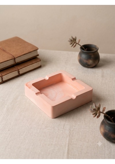 Pembe Kare Küllük - Modern Dekoratif Taş Küllük 9x9 Cm