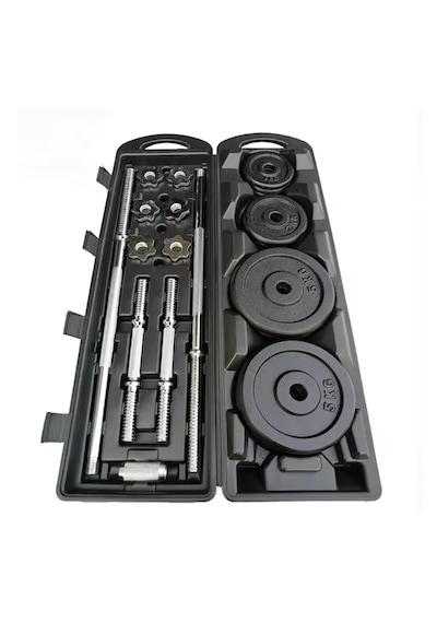 Çantalı Döküm Plaka Dambıl Seti 50 Kg Siyah Dumbbell Set