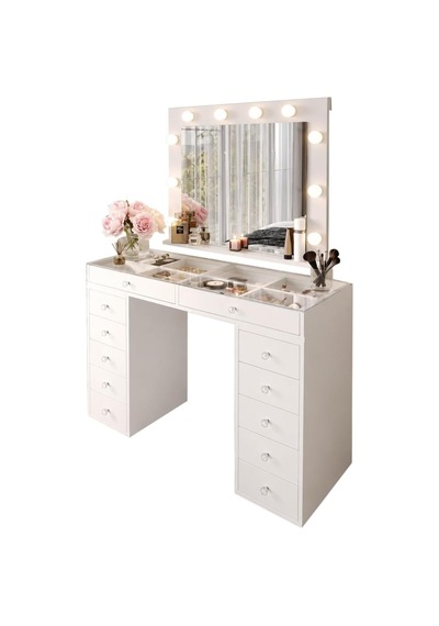 Tr Df02115b Led Işıklı Aynalı Makyaj Masası Tabureli, Bölmeli 12 Çekmeceli Organizer Kozmetik Masası Diğer Tr Df02115b Led Işıklı Aynalı Makyaj Masası Tabureli, Bölmeli 12 Çekmeceli Organizer Kozmetik Masası Diğer