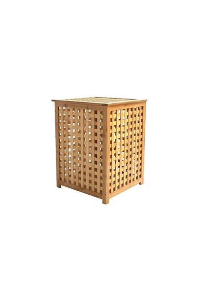 Kalın Ahşap Bambu Kirli Çamaşır Sepeti Kumaş Çantalı Sepet 40x40x58cm Çok Renkli