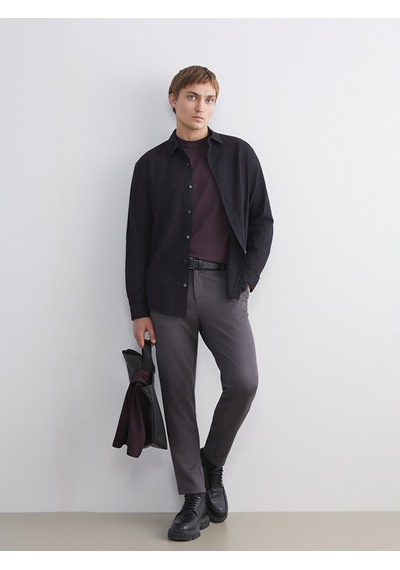 Lcw Vision Siyah Regular Fit Uzun Kollu Gabardin Erkek Gömlek