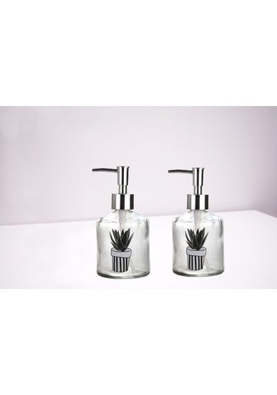 Banyo Seti Cam Sıvı Sabunluk 2 Adet,kaktüs 1 Desen 300ml 7,6x15,5 Çok Renkli