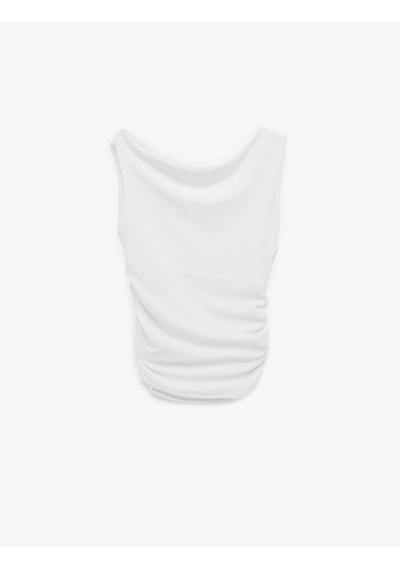 Koton Asimetrik Yaka Slim Fit Kolsuz Drapeli Bluz Ekru 6sal30038ık Ekru