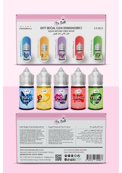 Doğal Sıvı Gıda Boyası 5x35 Gr Mavi Sarı Mor Kırmızı Yeşil