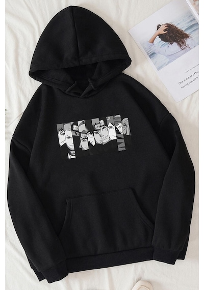 Uyguntarz Unisex Naruto Baskılı Sweatshirt siyah