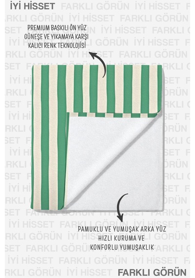 Yengeç Temalı Çizgili Marine Plaj Havlusu - Akdeniz Stil Yeşil Beyaz Hızlı Kuruyan Mikrofiber Havlu Çok Renkli