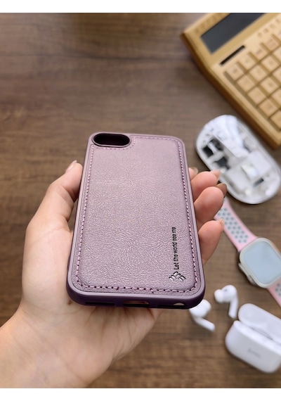 Apple iPhone 7 Uyumlu Premium Deri Dokulu Darbelere Karşı Dayanıklı Nazal Silikon Kılıf Mor