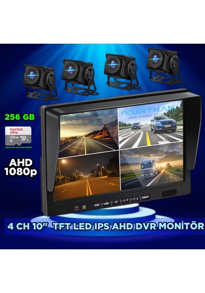 10'' Dvr Ekran 4 Adet 180 Derece Balık Gözü Geniş Açı Ahd Kamera