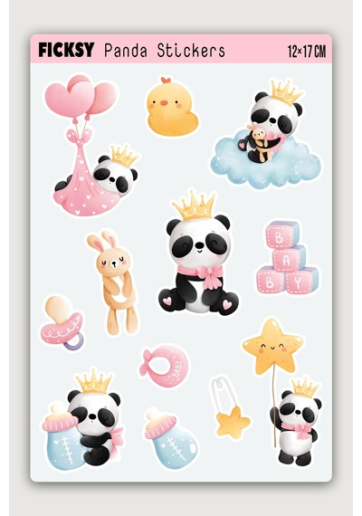 Sevimli Panda Sticker Seti - 12 Adet Etiket Çıkartma Diğer
