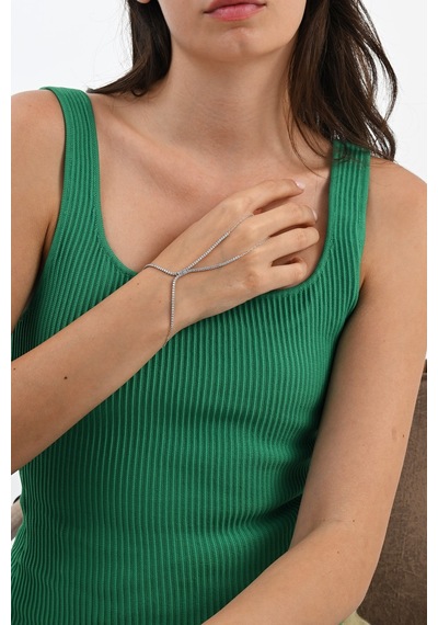 Gümüş Rodyumlu Zirkon Taşlı Su Yolu Modeli Şahmeran Barcode Beyaz - Rose Gold