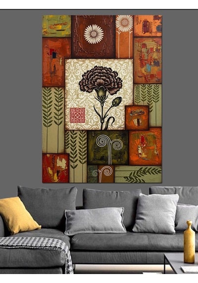 Kırmızı Karanfil Vintage Desen Dekoratif Kanvas - Mdf Ahşap Tablo
