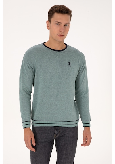 U.S. Polo Assn. Erkek Comfort Fit Yaka Detaylı Mint Kazak 50315022-VR090