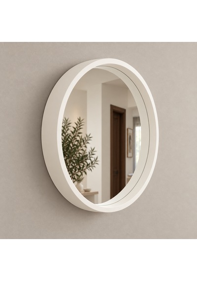 Dekoratif Duvar Aynası Yuvarlak Çerçeveli 60cm Beyaz Şifonyer Ve Makyaj Masası Üstü