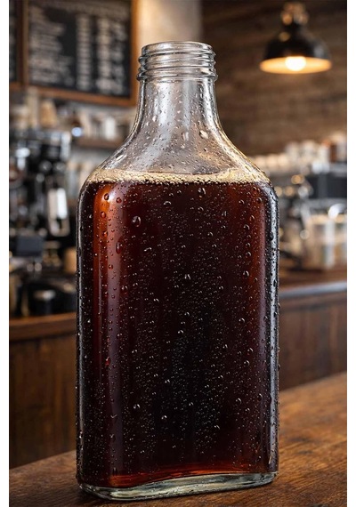 200 Cc Kapaklı Cold Brew Şişesi 200 Ml Yassı Soğuk Kahve Cam Şişe 6 Adet Siyah Plastik